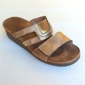 NAOT Women's Brown + Gold Wedge Sandals Size 9